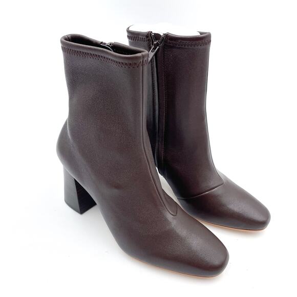 Loeffler Randall Elise Bootie Stretch Chocolate Brown Leather Block Heel Sz 5.5 - Picture 3 of 11